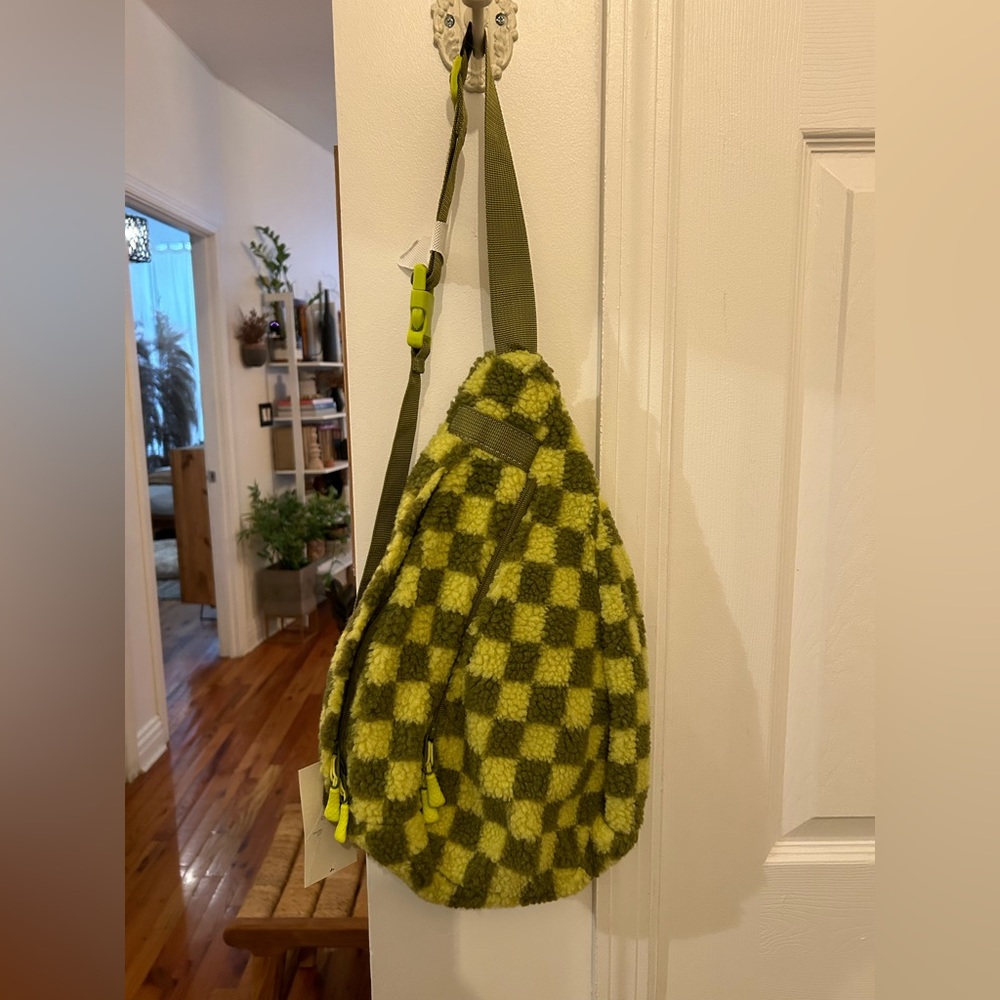 Green checkered Sherpa large fanny bag NWT